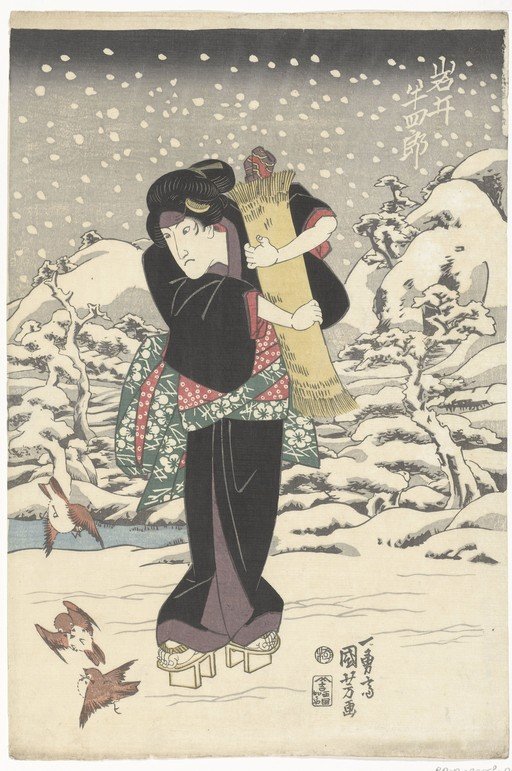 Woman Carrying Faggots in Snow