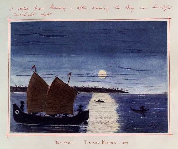 Moonlit Bay Crossing with Traditional Boats