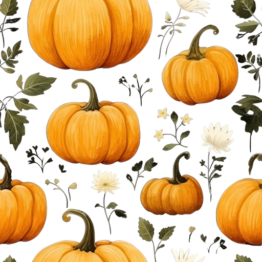 Autumn Pumpkin and Floral Seamless Pattern