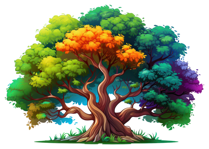 Vibrant Rainbow Tree with Twisted Trunk