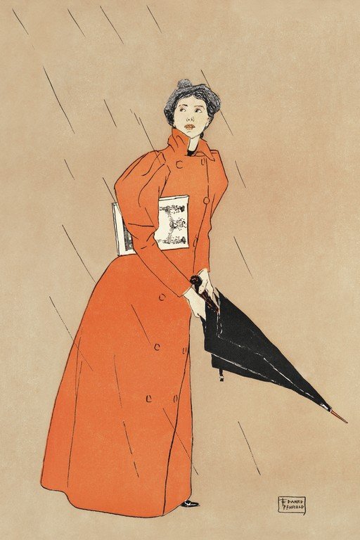 Woman in Orange Coat Holding Umbrella in the Rain