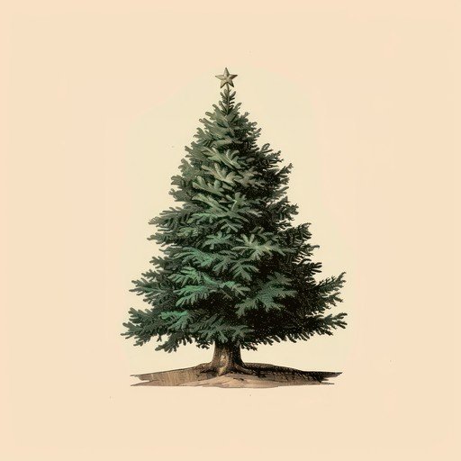 Vintage Christmas Tree Illustration with Star