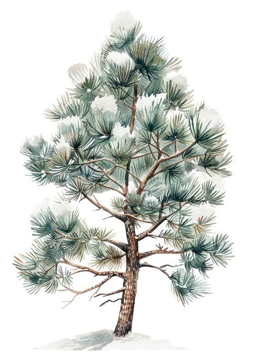 Watercolor Pine Tree with Snow