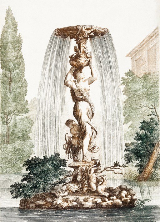 Baroque Fountain Sculpture with Water Cascade