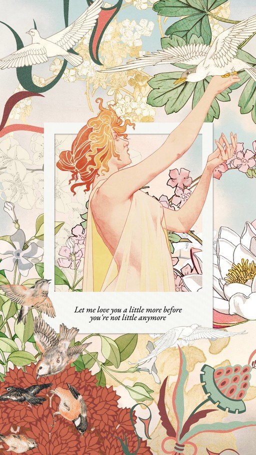 Art Nouveau Woman and Birds with Floral Motifs