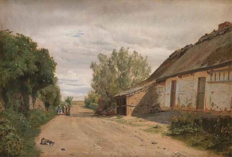 Rural Landscape with Thatched Cottage and Figures