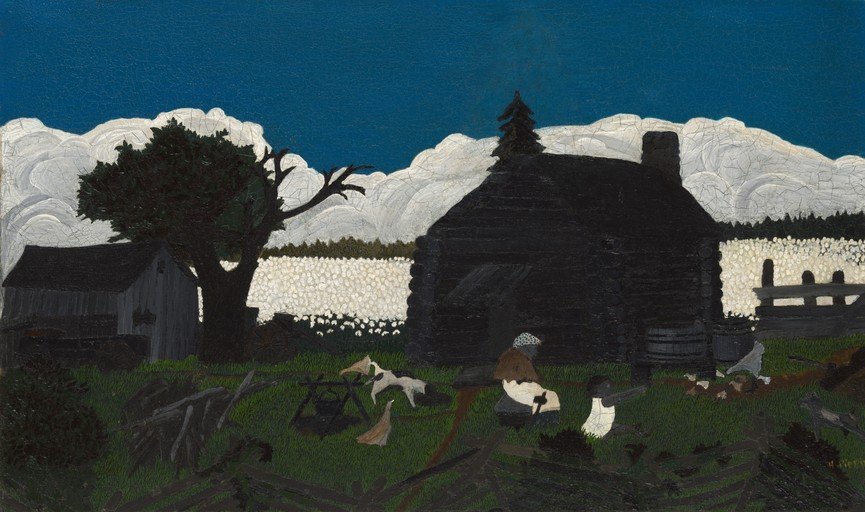 Rural American Scene with Cabin and Figures