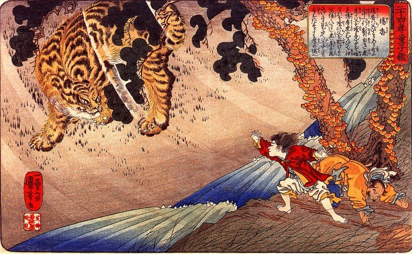 Tiger Attack on Travelers in a Forest