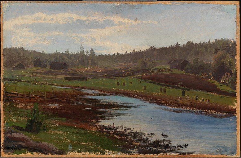 Rural Landscape with River and Farmhouses