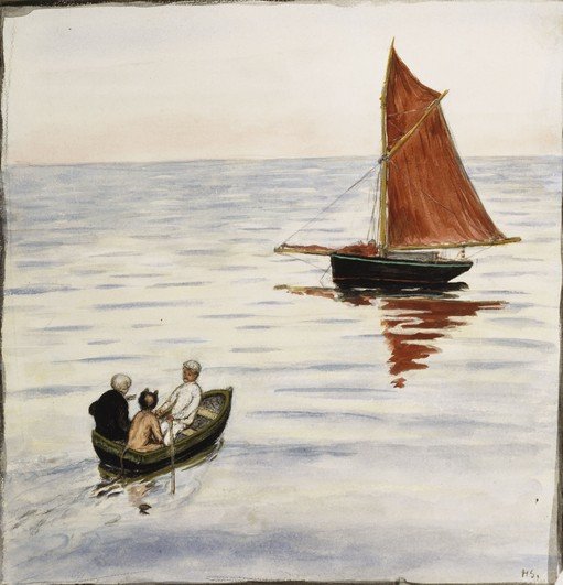 Sailboat and Rowboat on Calm Water