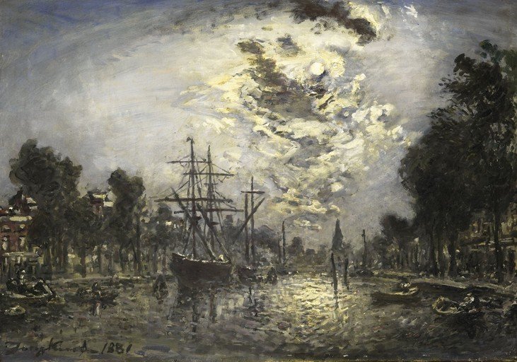 Moonlit Harbor Scene with Sailing Ships