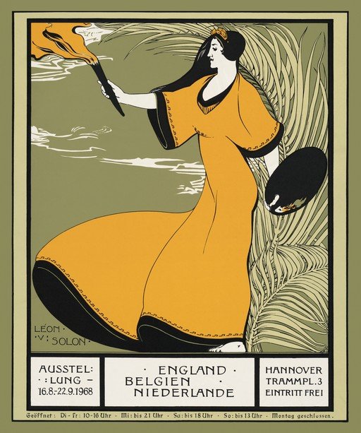 Art Nouveau Poster: Woman with Torch and Palette