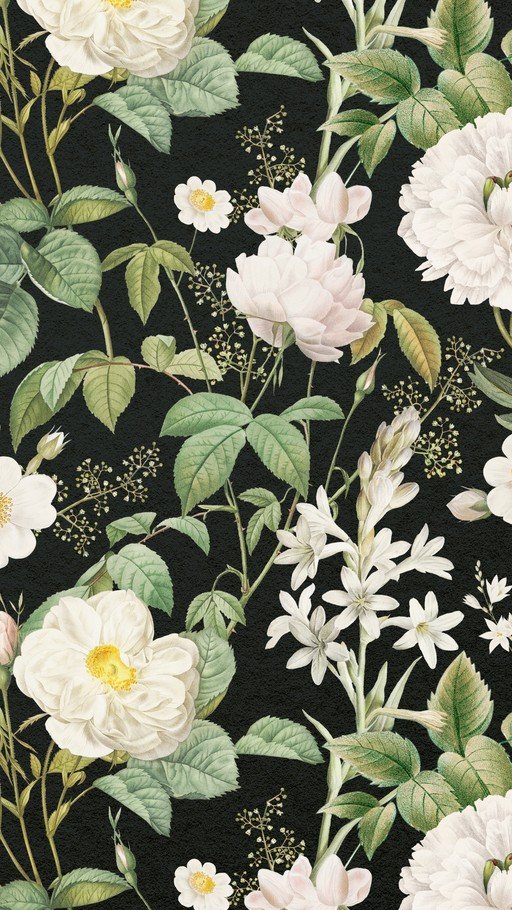 Vintage White Floral Pattern on Black Background
