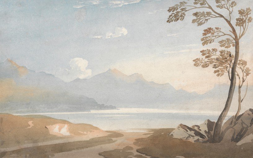 Misty Mountain Landscape with Lake and Trees