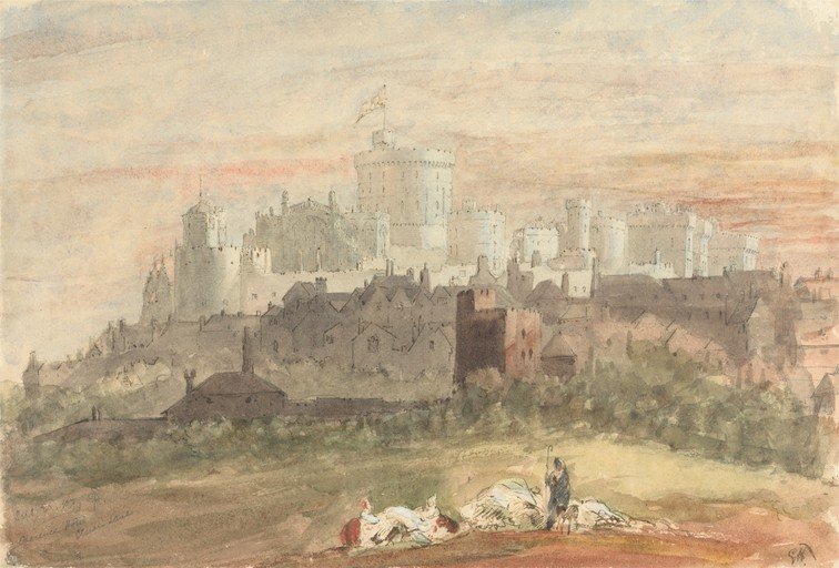 Windsor Castle and Town with Shepherd and Sheep