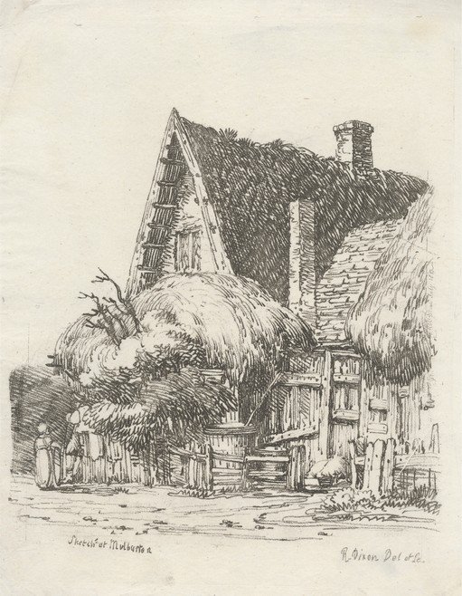 Sketch of a Thatched Cottage with Figures