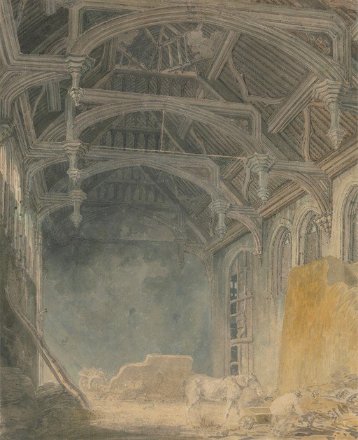 Gothic Interior with Ruined Architecture and Animals