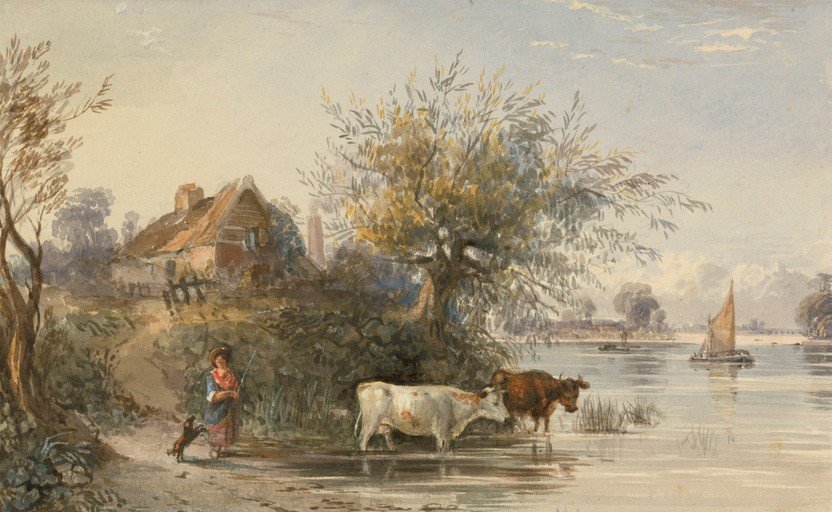 Pastoral Scene with Cows and a Cottage by the River