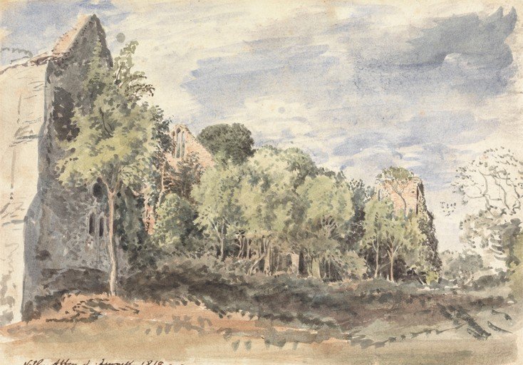 Watercolor of Abbey Ruins Amidst Trees