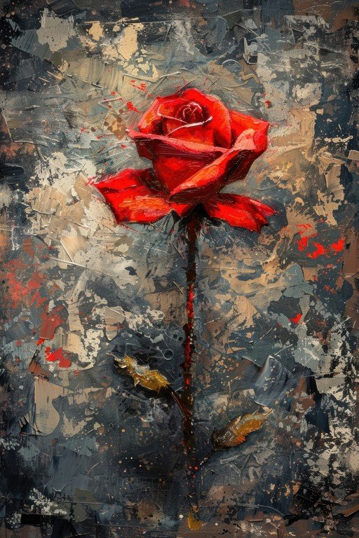 Textured Red Rose Painting