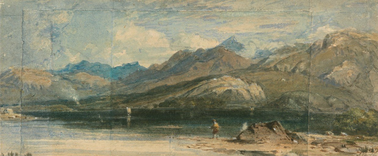 Watercolor Landscape of Mountains and Lake