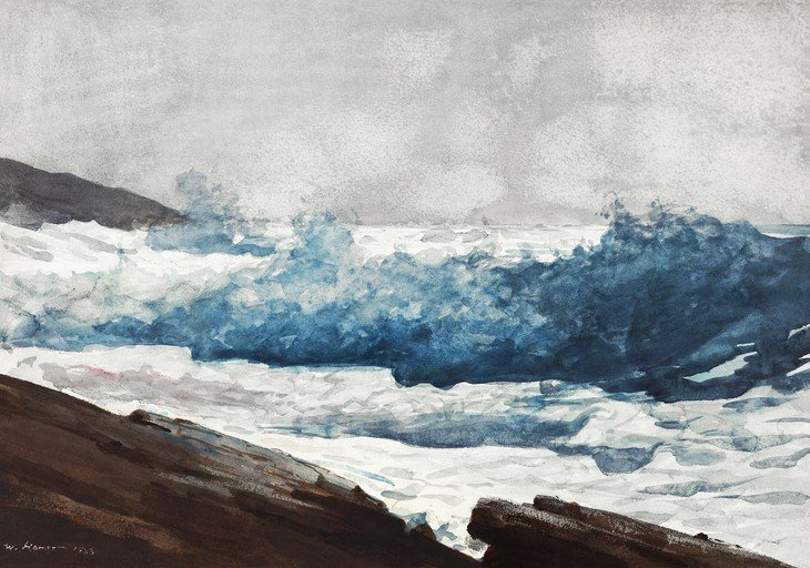 Waves Crashing on Rocky Shore