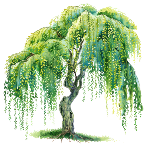 Watercolor Weeping Willow Tree Illustration
