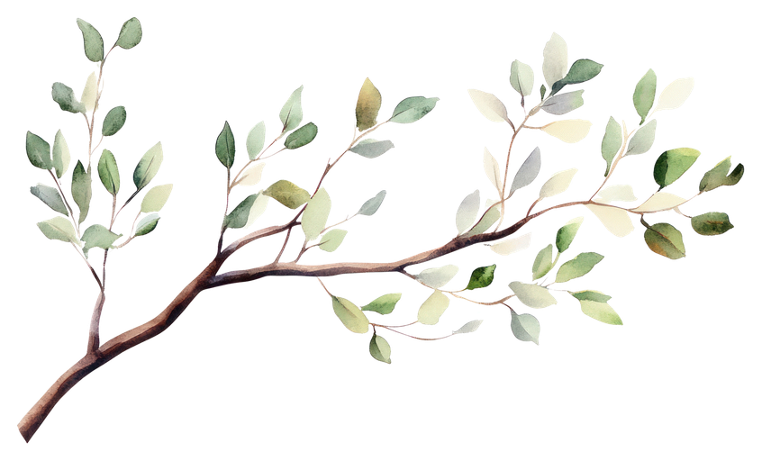 Watercolor Branch with Green Leaves