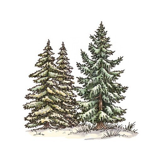Watercolor Illustration of Evergreen Trees in Snow