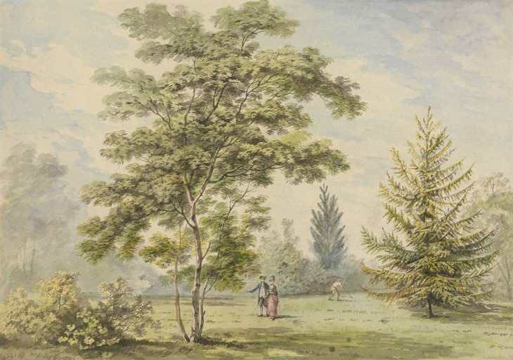 18th Century Garden Scene with Couple and Golfer