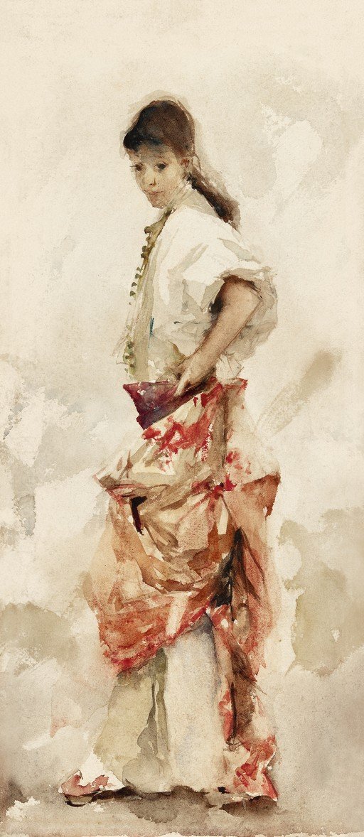 Watercolor of a Young Woman in Traditional Dress
