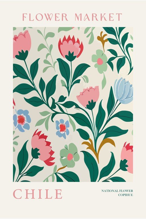 Chilean Flower Market Poster with Copihue