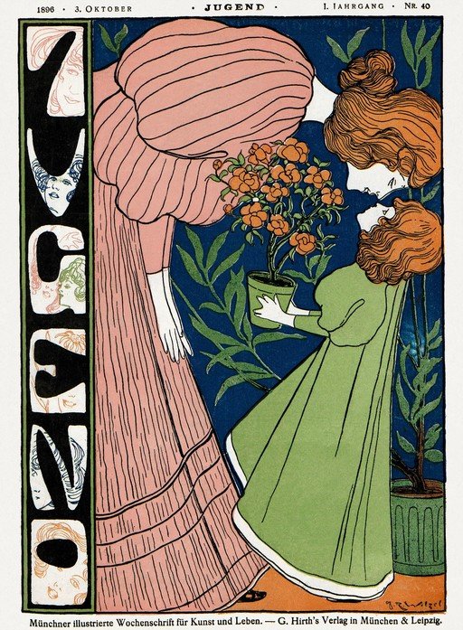 Jugend Magazine Cover: Two Women and a Potted Plant