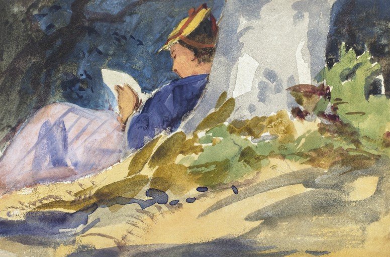Child Reading Under a Tree
