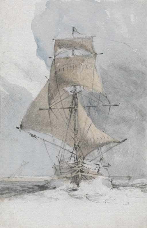 Watercolor of a Sailing Ship in Rough Seas