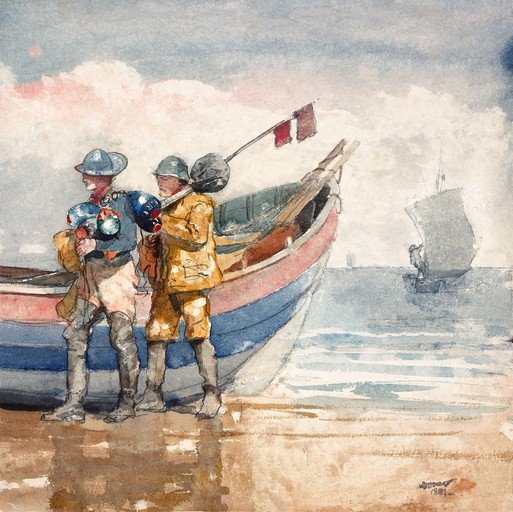 Fishermen and Boat on a Beach
