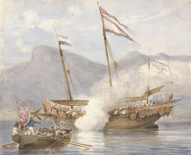 Naval Engagement with Ships and Rowboat
