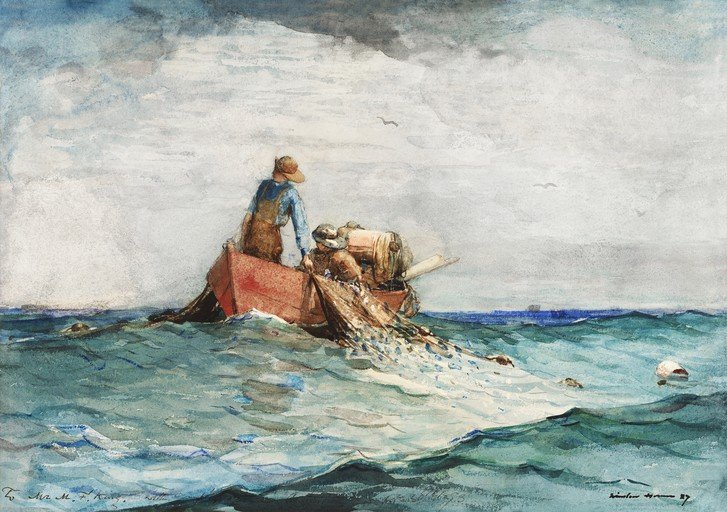 Fishermen Hauling a Net in a Boat