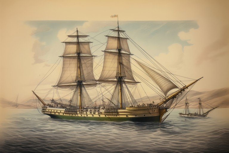 Vintage Tall Ship Sailing on a Calm Sea