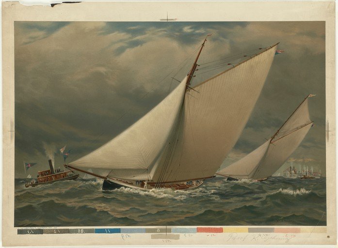 Yacht Race with Steam Tug and Distant Ships