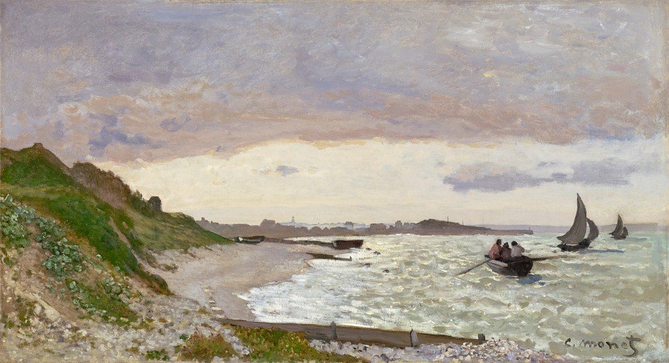 Coastal Scene with Sailboats and Rowboat