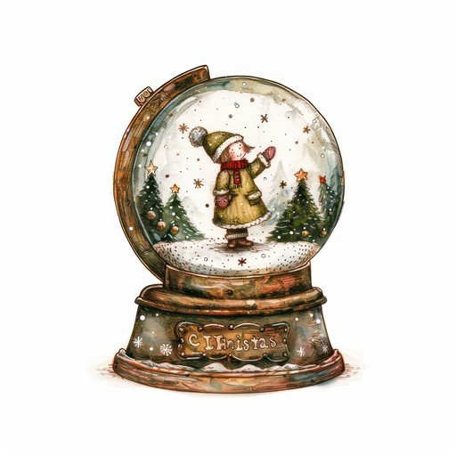Christmas Snow Globe with Girl and Trees
