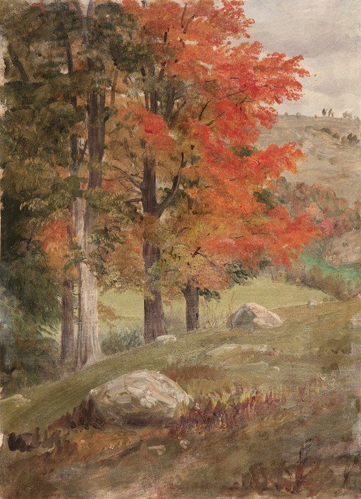Autumn Landscape Painting with Vibrant Maple Trees