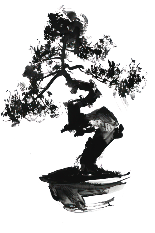 Ink Wash Bonsai Tree Painting