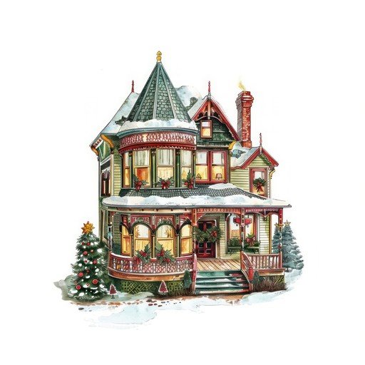 Victorian Home Decorated for Christmas in the Snow