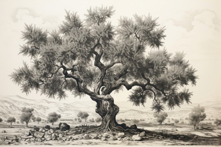 Ancient Olive Tree in a Barren Landscape