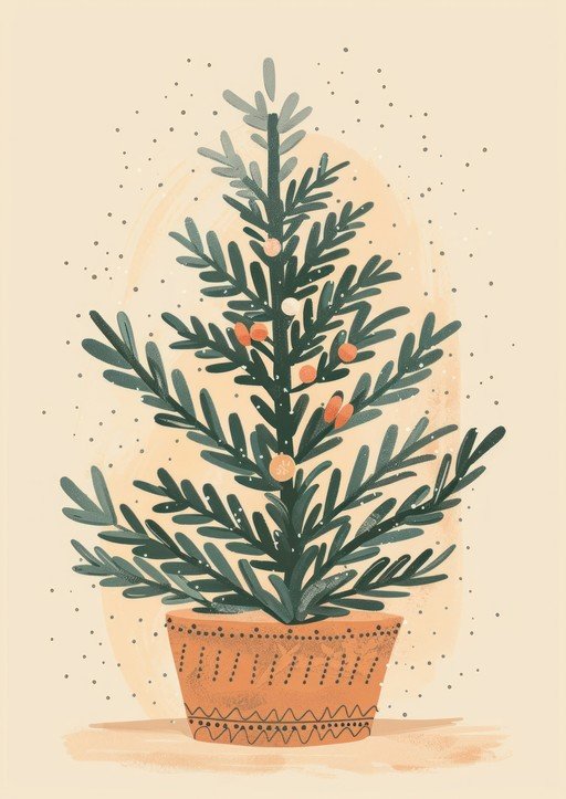 Festive Potted Christmas Tree Illustration