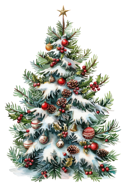 Festive Christmas Tree with Ornaments and Snow