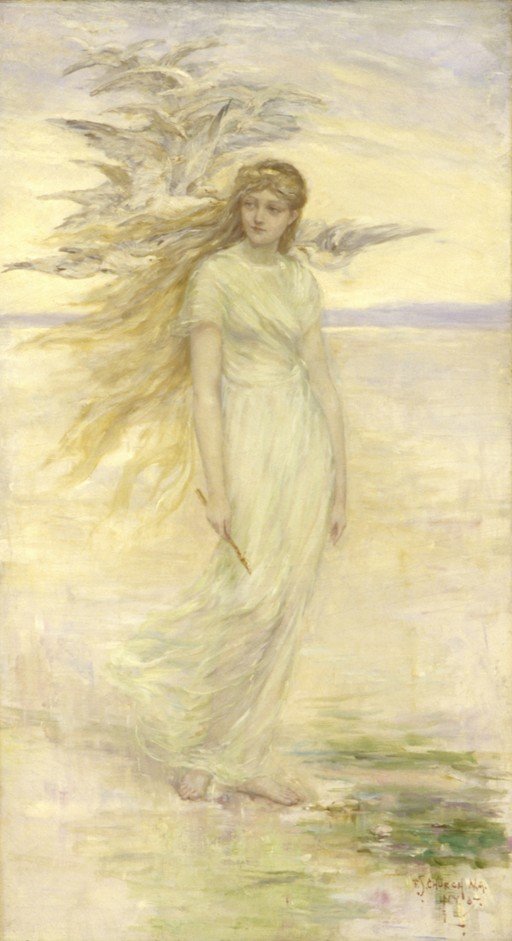 Woman with Birds in Flowing Hair