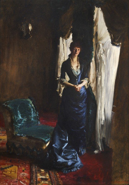 Woman in Blue Dress by Window